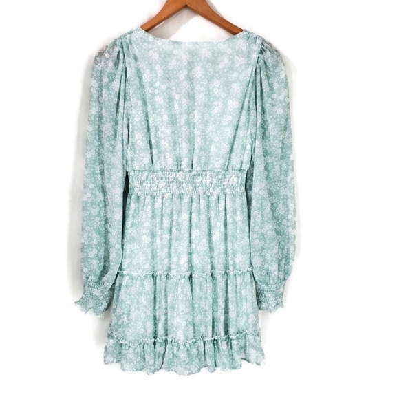 Altar'd State Lisa ditsy floral mini dress light green Size S EUC long Sleeves - Picture 3 of 8